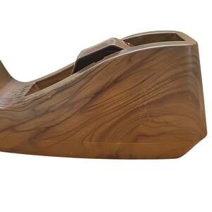 Vintage 1970's Faux Wood Grain Tape Dispenser Lion No. 800 Heavy Weighted Base